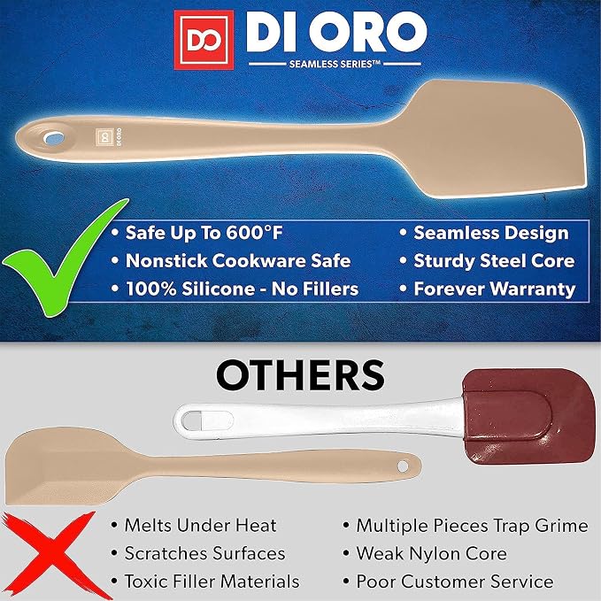DI ORO Silicone Spatula Set - Rubber Kitchen Spatulas for Baking, Cooking, & Mixing - 600°F Heat-Resistant & BPA Free Silicone Scraper Spatulas for Nonstick Cookware - Dishwasher Safe (5pc, Clay) - Image 2