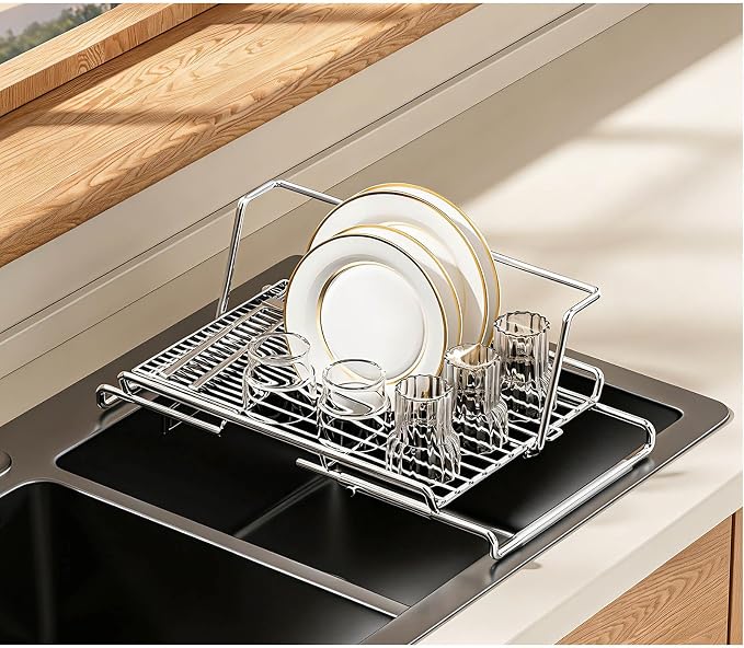 Foldable Stainless Steel Dish Drying Rack – Compact Collapsible Kitchen Counter Organizer, Small Space-Saving Drying Rack, Silver-Large - Image 2