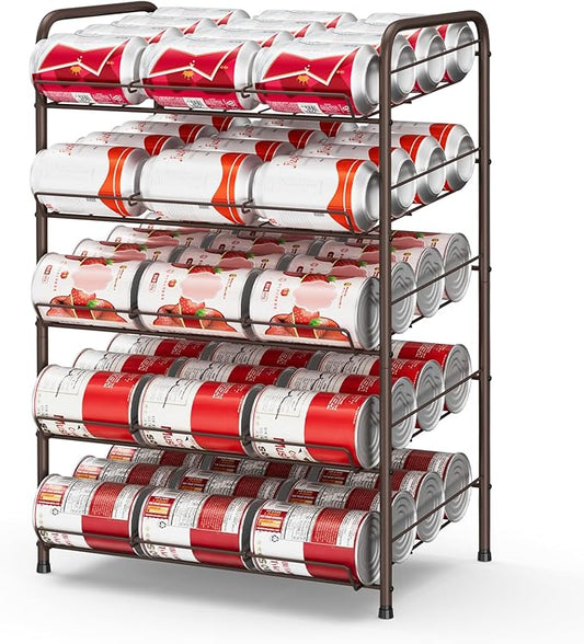 Can Rack Organizer Soda Can Storage Drink Holder for Pantry, Rustic Brown | 17*11*25 in, Metal, 5 Tier, Holds Up to 60 Cans, , Tilt Design, Freestanding, Soda Can Dispenser, for Kitchen/Pantry/Cabinet by Vrisa