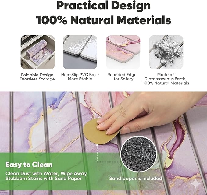 Stone Dish Drying Mat for Kitchen Counter - 24" x 16" Ultra Absorbent Diatomaceous Earth Mat, Foldable Fast Drying Countertop Protector, Non-Slip Eco-Friendly Stone Mat for Dishes - Image 4