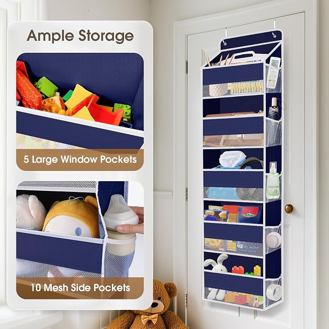 2 Pcs Over The Door Organizer Large Capacity Hanging Storage Room Organizer | 40 lb Capacity, Ultra-Sturdy, Foldable, Mesh Design with Clear Window, Space-Saving Organizer for Pantry, Nursery & Closet - Image 4