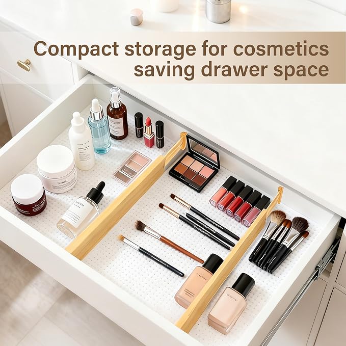 Adjustable Bamboo Drawer Dividers of 8, Expandable Organizers (16.9"-22.2") | Spring-Loaded Kitchen Drawer Organizer, Non-Slip Ends, 2.2" High, Easy Setup & Clean, for Kitchen, Dresser, Clothes, Bath - Image 7