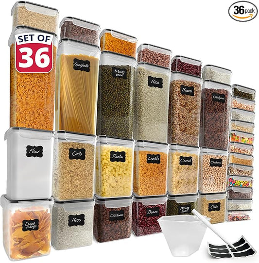 Reli. Pantry Organizers and Storage (36 Sets) Food Containers with Lids | Clear | Airtight plastic storage containers, Kitchen organizers, Food storage canister sets with lids, BPA free, Multi-size by Reli