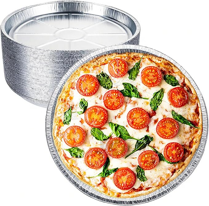 50 Pack 12 Inch Disposable Pizza Pans, Aluminum Pizza Pans, Round Pizza Pan Foil Focaccia Pan, Chocolate Cookies Cake Tin, Serving Platter Tray, Freezer & Oven Safe by Unknown