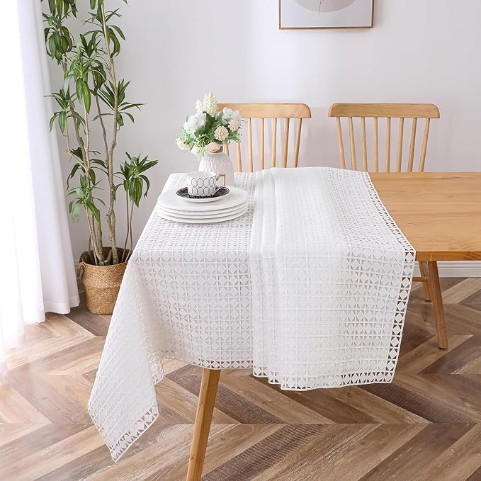 Majestic Giftware Polyester Tablecloths for Rectangle Tables - White Lace | (70/220) - TC1726UL Diamond-Unlined Design Dining Table Cover | Decorative Washable Tablecloth for Home, Kitchen, Dining by MajesticGiftware