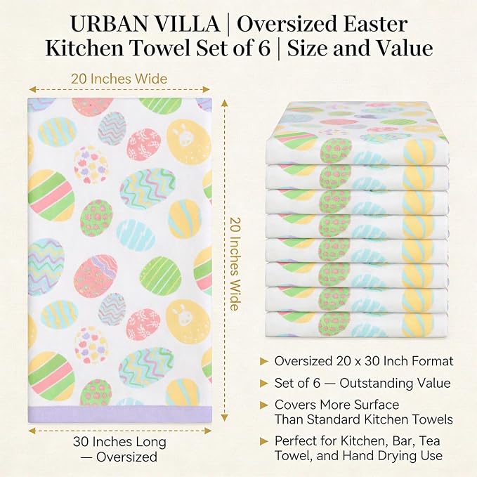 Urban Villa Kitchen Towels Cotton Dish Towels 20”x30” (Set of 6) Egg Print - Image 3