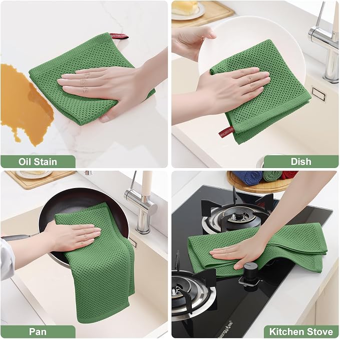 Homaxy 16 Pack 100% Cotton Kitchen Towels and Dishcloths Set, Grass Green | 12 x 12 Inches and 13 x 28 Inches Kitchen Towels Set, Ultra Soft Absorbent Dish Cloths for Washing Dishes - Image 5