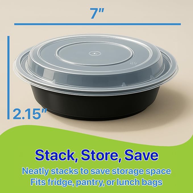 Meal Prep Containers Round [30 Set] x [24 oz] with Lids, 1 compartment, Stackable, Reusable, Leakproof, Food Safe, Microwave, Freezer & Dishwasher Safe for Food Prep Storage (30 Set, 24 oz) - Image 2