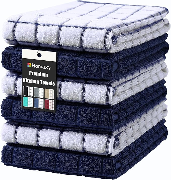 Homaxy Large Premium Cotton Kitchen Towels 16"x 28", 6 Pack, Dusty Blue | Natural Ring Spun 390 GSM Dish Towels, Super Absorbent Terry Kitchen Hand Towels, Soft Tea Towels with Hanging Loop by Homaxy