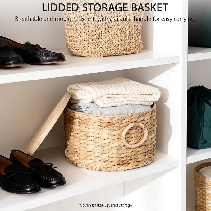 Woven Water Hyacinth Storage Basket Set of 2 with Lids | Stackable Rectangular Baskets,Decorative Natural Storage for Organization, Home, Closet, Desktop & Shelves - Image 4