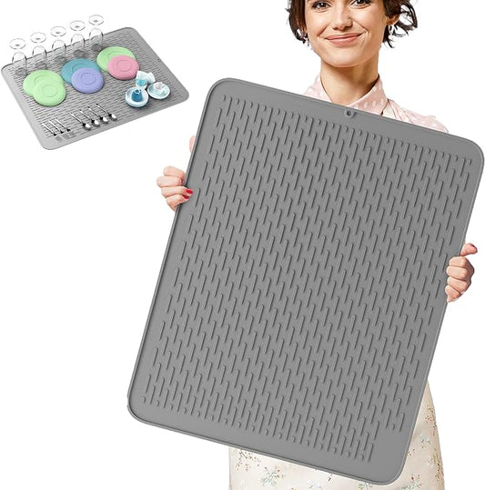 Monster Mat Extra Large Silicone Dish Drying Mat (30"x24") – Heavy Duty & Fast-Drying Silicone Mat - Non-Slip XL Dish Drying Mat For Kitchen Counter - Gray by HIGHERHUMAN