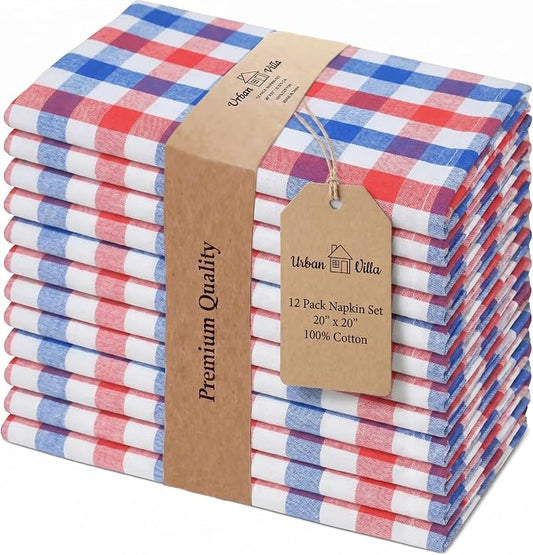Urban Villa Cloth Napkins July4th 20x20 (Set of 12) Red/Blue by CottonTrends