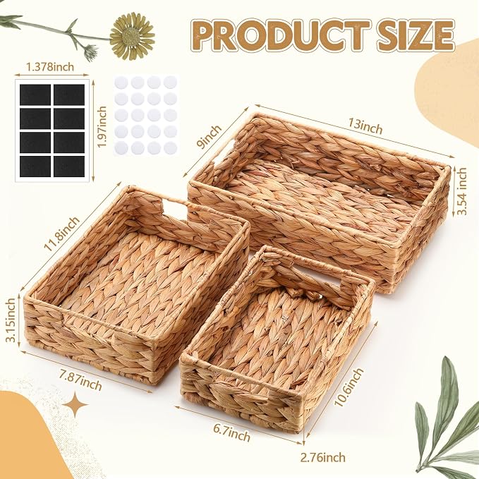 Reallnaive Set of 6 Water Hyacinth Pantry Storage Baskets Wicker Storage Baskets Woven Organizers with Chalkboard Label for Organizing Shelves, Bedroom, Living Room (Large, Medium, and Small) - Image 2