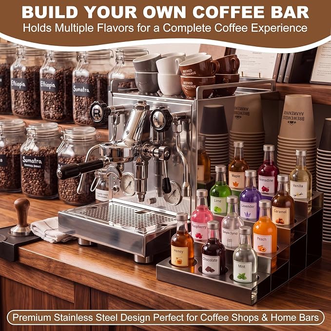 Novabright 4 Tier Coffee Syrup Rack Organizer, Stainless Steel Syrup Bottle Holder, 12 Bottles Storage Organizer for Coffee Bar, Wine Rack, Commercial Use, Home, Kitchen, Spices, 20" D x 12" W x 8" H - Image 6