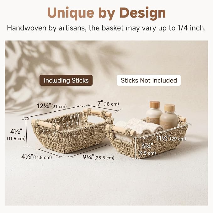 Storageworks Small Baskets For Shelf, Seagrass Woven Basket For Gifts - Image 3