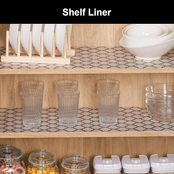 Cooyes Shelf Liner, Non Adhesive Drawer and Cabinet Liner, EVA Washable Oil-Proof Shelf Paper for Kitchen Cabinets, Refrigerator, Storage, Desks with Modern Pattern - Image 2