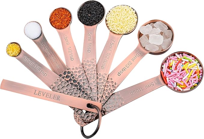 Copper Measuring Cups and Spoons Set 14, Stainless Steel Measure Cups and Spoons Set for Baking & Kitchen, 6 Metal Metric Measuring Cups and 7 Measuring Spoons 1 Leveler for Dry & Liquid - Image 3