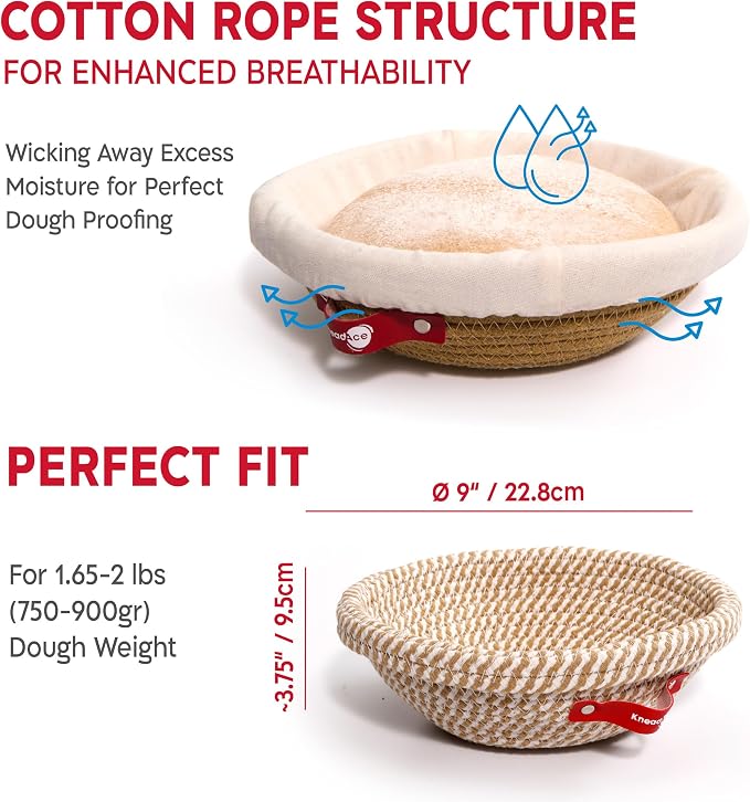 KneadAce Sourdough Starter Kit – 24oz Starter Jar, 2 Cotton Rope Banneton Proofing Baskets, Magnetic Bread Lame for Scoring – Gift for Bakers & Complete Sourdough Bread Baking Set - Image 4