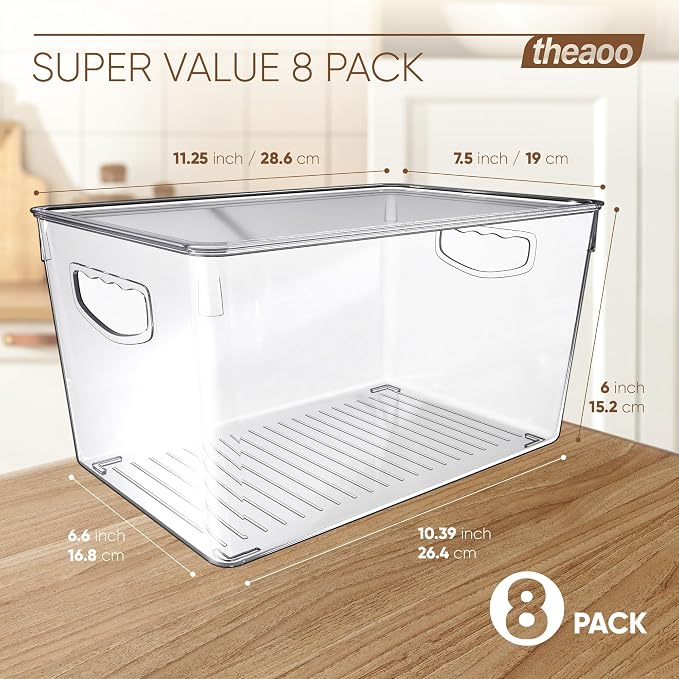 theaoo Large Stackable Refrigerator Organizer Bins AND Soda Can Dispenser for Refrigerator with Lids - Image 7
