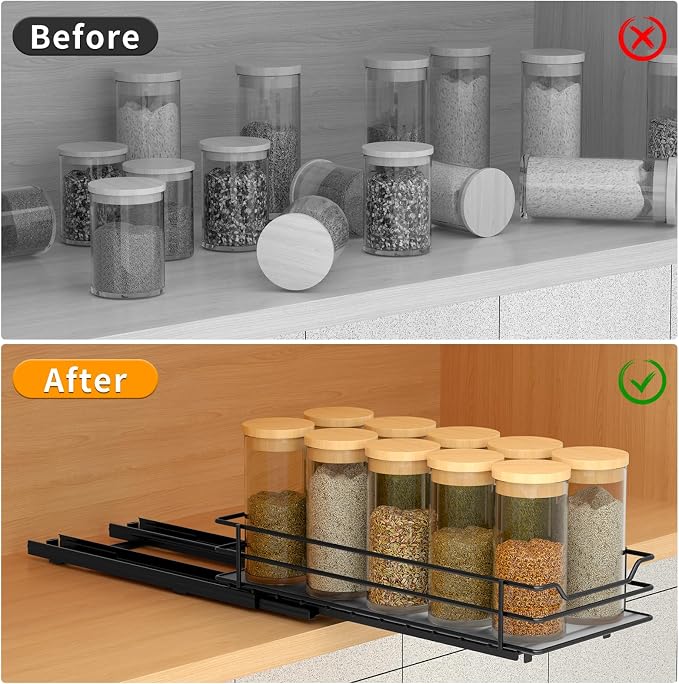 BOIVSHI Pull Out Spice Rack Organizer for Cabinet, Heavy Duty Slide Out Spice Rack Organizer for Kitchen Cabinets and Pantry, Fits Spices, Sauces, Canned Food (4.5''Wx10.5''Dx2.5''H) - Image 3