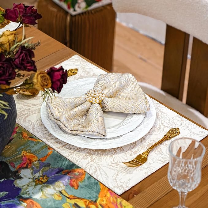 Cloth Napkins Set of 12, Dinner Napkins Washable Soft Durable, Cotton Polyester Blend Yarn-Dyed Jacquard Napkin for Dining, Parties, Weddings, Holiday, 18x18 Inch - Beige - Image 5