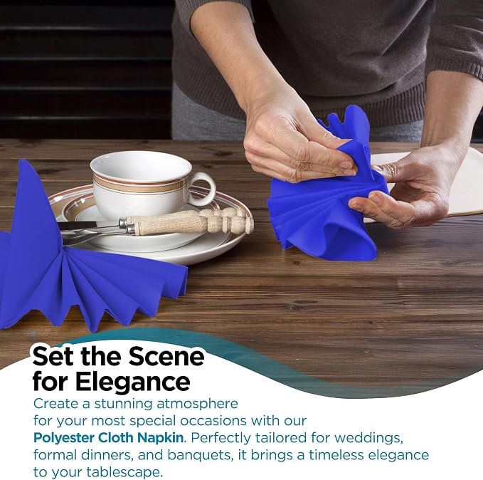 100 pcs Royal Blue 17"x17" Polyester Cloth Napkins | Premium, soft, & durable square linen napkins, perfect for weddings, dining, restaurants, & parties. Washable. - Image 6