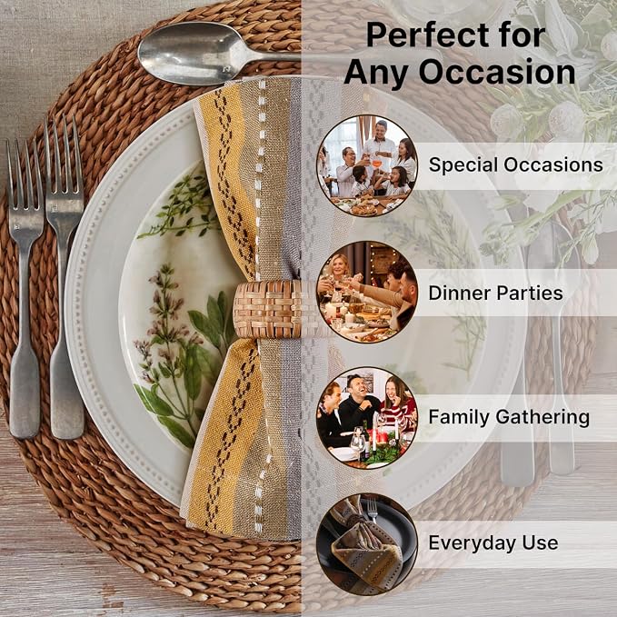 LFH Home Cotton Rich Cloth Salsa Napkin Set of 12 Washable Soft Durable Striped Napkins for Dining Wedding Daily Use Reusable Eco-Friendly Fabric Napkins (18x18)-Natural - Image 4