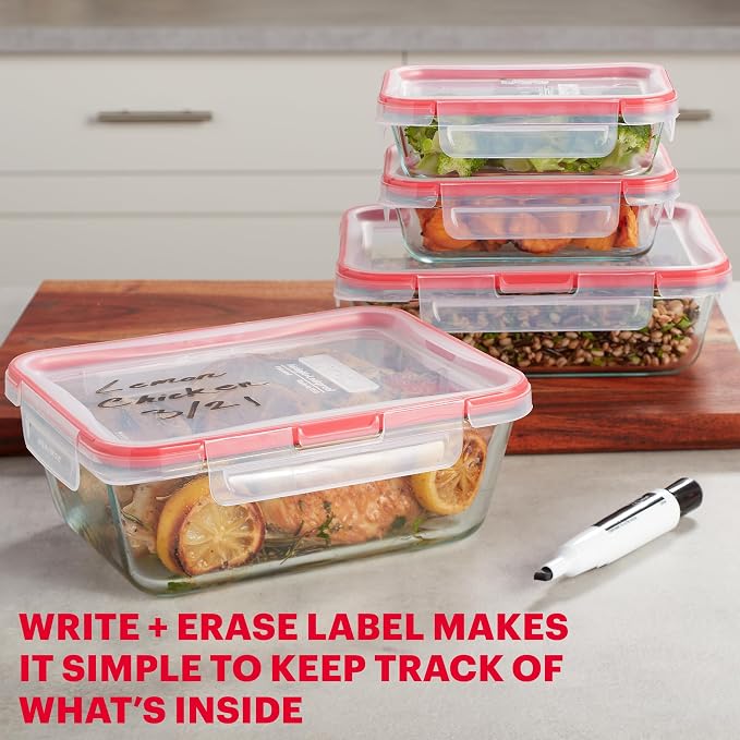 Pyrex Freshlock (4-Pack) Mixed Sized Glass Food Storage Containers Set | Meal prep containers with airtight locking lids, meal prep, dishwasher & microwave safe - Image 5