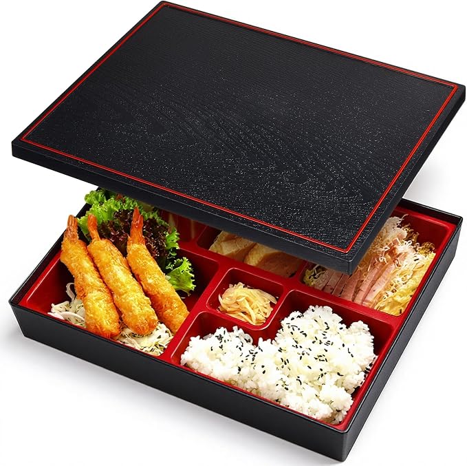 Teenyyou 1 Pcs One Layer Japanese Bento Box 12 x 9.5 x 2.2 Inch Divided Bento Box Adult Japanese Lunch Container with Greaseproof for Sushi Home Office Restaurant Gift by Teenyyou