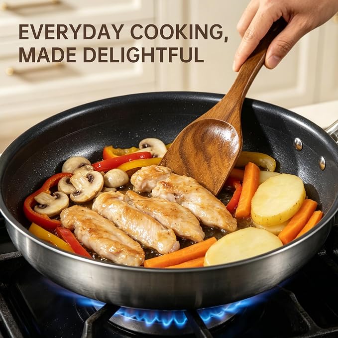 11 PCS Natural Acacia Wooden Utensil Set Wooden Spoons for Cooking | Non-Toxic, Nonstick Friendly, Sturdy & Easy to Clean, With Ceramic Spoon Rest & 10 Hooks, Ideal Housewarming Gift - Image 9