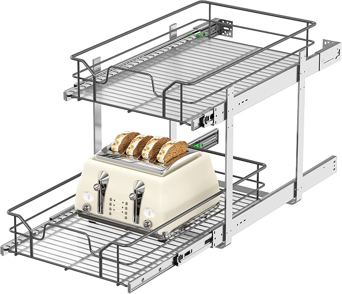 2-Tier Pull Out Cabinet Organizer (14" W x 22" D) | Soft Close Cabinet Slide Out Shelves, Heavy Duty Slide Out Drawers with Shelf Liner for Kitchen Cabinets, Pantry, Bathroom by livethewayyoulike