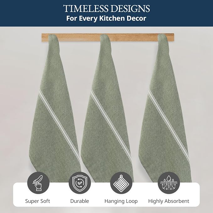LANE LINEN Kitchen Towels Set - 100% Pure Cotton Dish Towels for Kitchen, Super Absorbent Kitchen Hand Towel, Tea Towels, Soft & Durable Dish Cloths, Pack of 6 – 14”x25”, Olive - Image 7