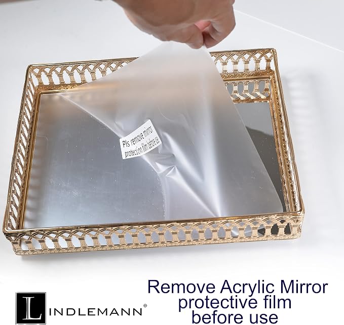 Decorative Tray Mirror Glass Vanity Tray Ornate Makeup Perfume Dresser Jewelry Trinket Organizer for Bathroom Storage & Holiday Home Decor (Rectangle, 12x9in, Gold) - Image 4
