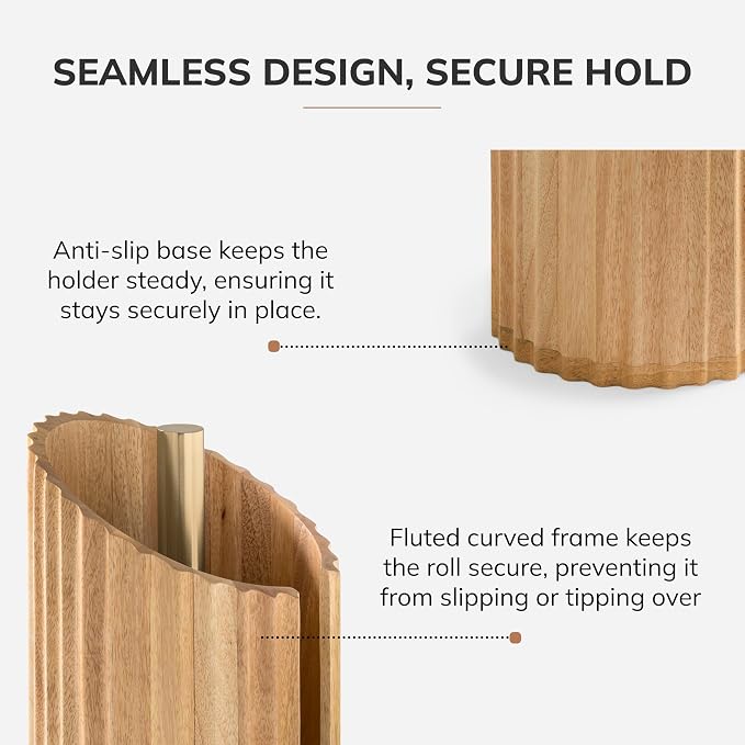 Anji Mountain Wooden Paper Towel Holder with Metal Holder, Holder Stand for Kitchen Roll Organizer & Kitchen Dining Table Home Décor, Countertop Fits Jumbo & Mega Rolls - Mango/Gold, Fluted - Image 4