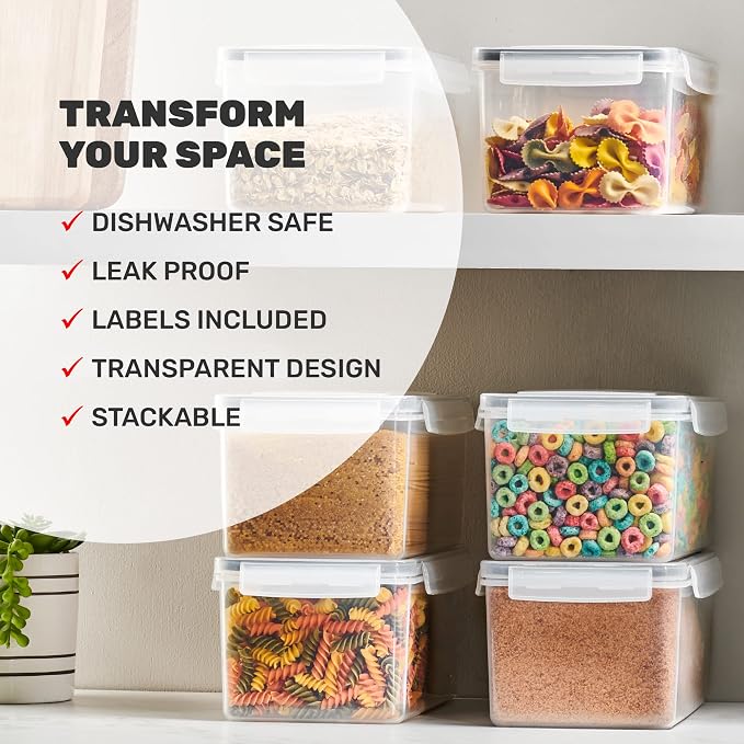 Large Airtight Food Storage Containers with Lids Set of 4 3.2L - 102 fl. oz Pasta storage Containers, BPA Free Plastic Spaghetti container - Air Tight Canisters for Kitchen Pantry Organization - Image 6