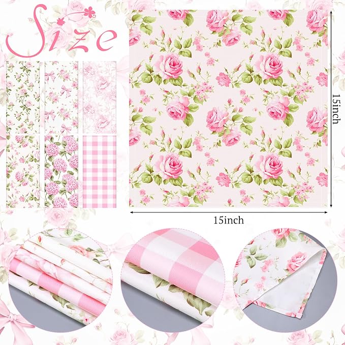 24 Pcs Floral Cloth Napkins 6 Patterns Washable Dinner Tea Party Napkins Reusable Plant Flowers Square Napkin Cotton Towel Decorative for Summer Wildflower Party(Bow Hydrangea) - Image 2