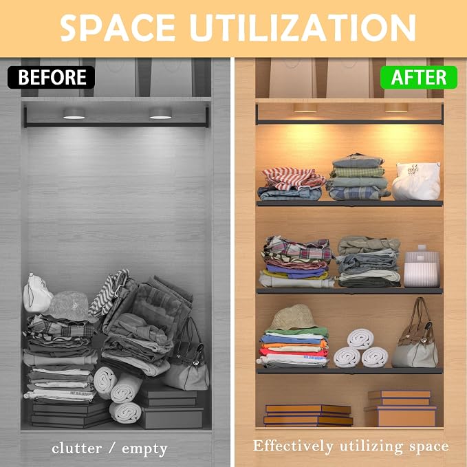 Expandable Closet Tension Shelf Organizers, Cabinet Rack Storage for Wardrobe Divider Shelves Pantry Cupboard Kitchen (2 Pack, W11.81 x L: 17" to 31") - Image 6