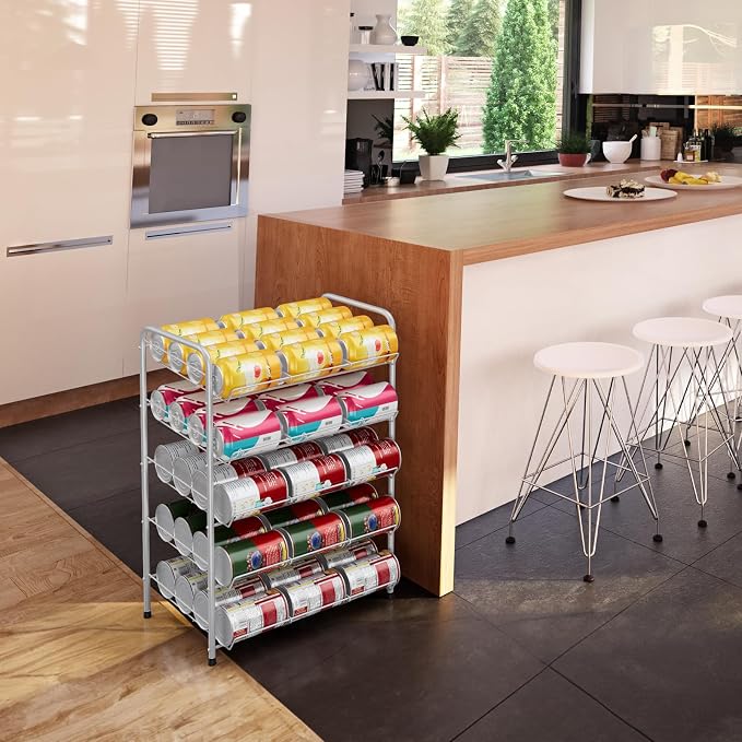 Vrisa Can Organizer for Pantry Canned Food Storage Rack for Kitchen, Silver | 17*11*25 in, Metal, 5 Tier, Holds Up to 60 Cans, , Tilt Design, Freestanding, Soda Can Dispenser, for Pantry/Cabinet - Image 6