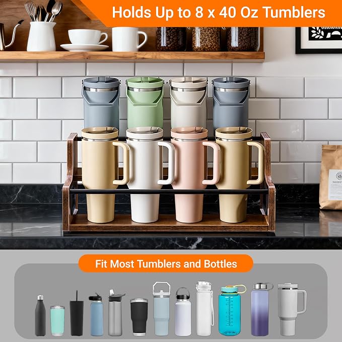 YQBRAO 2-Tier Liquor Bottle Display Shelf, 16-Inch, Rustic Brown | Holds up to 8 bottles with a shallow footprint for coffee corners, kitchens, small counters, and home bars. - Image 8