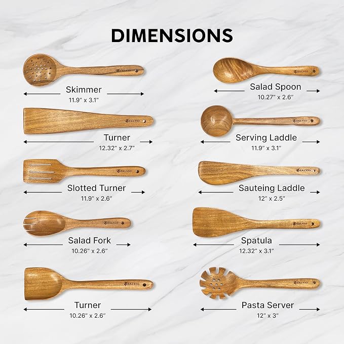 Zalvio 12-Piece Acacia Wood Kitchen Utensil Set – Wooden Spoons with Holder & Spoon Rest | Handmade Cooking Tools in Premium Gift Packaging - Image 2