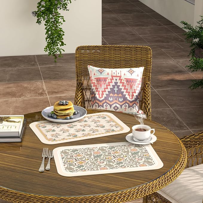 Vinyl Waterproof Placemats Set of 6 Rectangular,12"*17"-Hazel B | Wipeable Beautiful Print Place Mats,Stain Resistant,Heat Resistant,Everyday Meals,Kitchen,Dinning,Holiday,Decor - Image 3