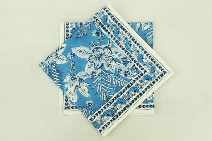 20x20 Inches Cotton Napkins Set of 4, White Blue, Washable Hand Block Printed Reusable Cloth Napkins for Dinning, Party, Wedding, Home Decor Fall - Image 9