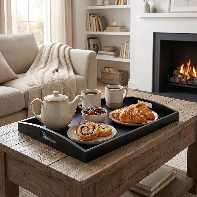 Bam & Boo Black Bamboo Serving Tray Extra Large with Handles for Food, Drinks, Storage, Decor, Vanity, Breakfast, Parties, Weddings, Picnics(23.6” x 15” x 2.35”, Black) - Image 2