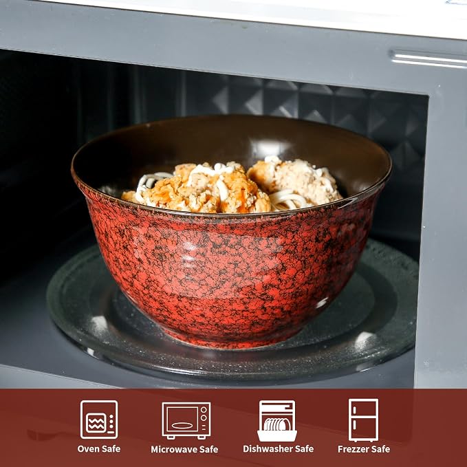 HASENSE Ceramic Soup Bowls, 40 Oz Serving Bowls Set of 4, Cereal Bowls, Salad Bowls for Pasta Soup Popcorn, Dishwasher & Microwave Safe, Christmas Thanksgiving Gifts, Red - Image 4