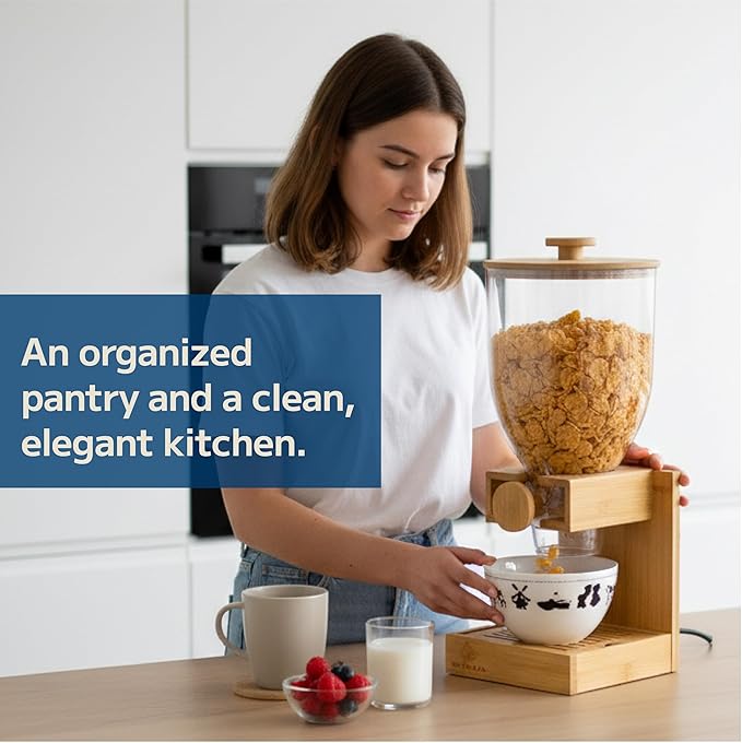 Bamboo Dispenser 3.5Liters (118 fl Oz) , Cereal Dispenser, Storage Container, Snack Bar Station, Dry Food Dispenser, Cereal Dispenser Countertop, House Essentials - Image 6