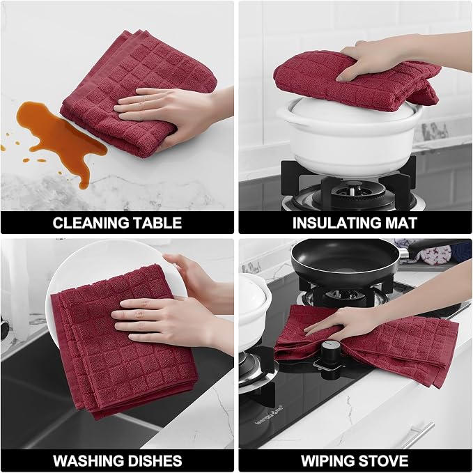 Homaxy Premium Ring Spun Cotton 390 GSM Kitchen Towels, 6 Pack, Red | 16" x 28" Large Dish Towels, Super Absorbent Terry Hand Towels, Soft Tea Towels with Hanging Loops - Image 4