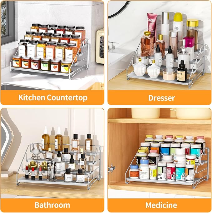 BOIVSHI Spice Rack, Depth Adjustable Spice Organizer for Cabinet, Gray | 4 Tier Spice Rack Organizer for Countertop, Metal Space-saving for Pantry, Seasoning Organizer No-screw Assembly, 1 Pack - Image 8