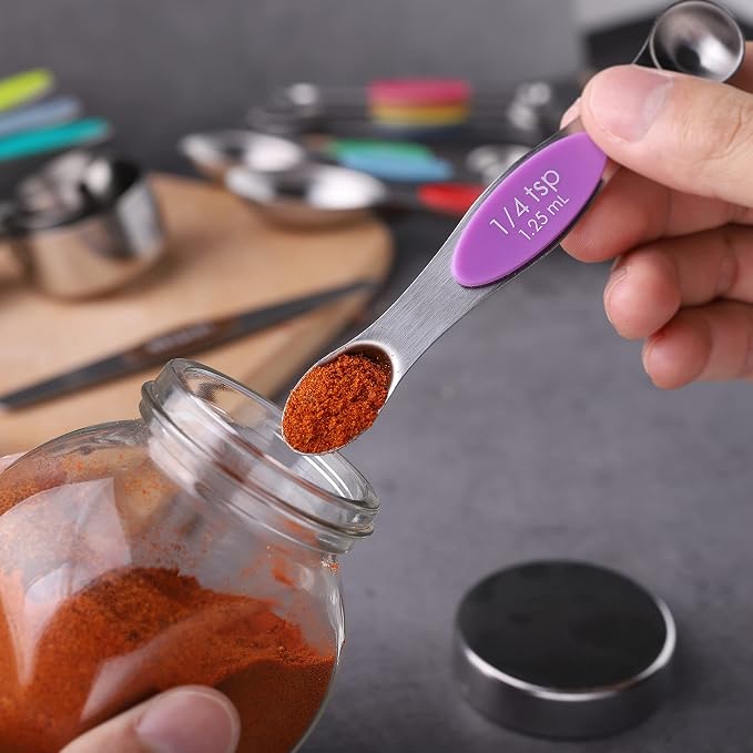 Measuring Cups and Spoons Set of 17 Double Sided Magnetic Measuring Spoons | Stainless Steel Stackable Measuring Cups Magnetic Measuring Spoons Set with 1 Leveler for Dry and Liquid Ingredients - Image 5