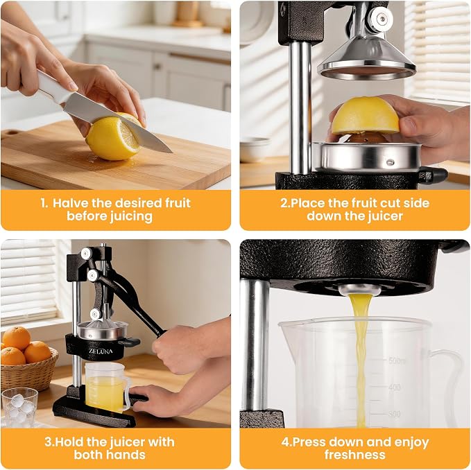 Cast Iron Manual Hand Press Juicer for Citrus & Pomegranate,Black | Stainless Steel Heavy Duty Squeezer,Easy to Clean,Effortless Lever-Press Design,For Home Cooks,Health Enthusiasts,Bartenders - Image 6