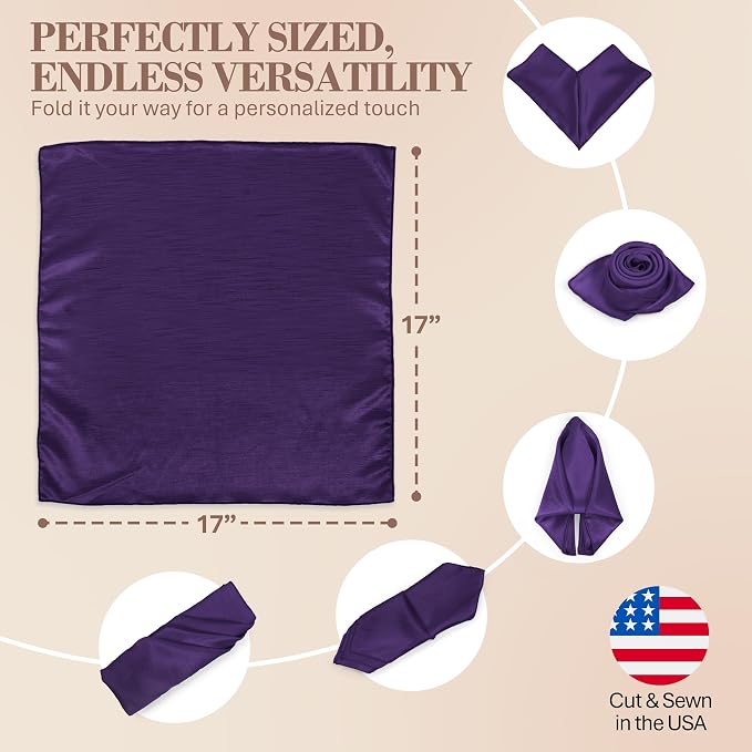 17x17-Inch Shantung Satin Cloth Napkins, Purple, Set of 36 | Bulk Case of 3 Dozen, Square, 100% Polyester Fabric, Reversible, Faux Dupioni Silk Reverse Side, Machine Washable - Image 6
